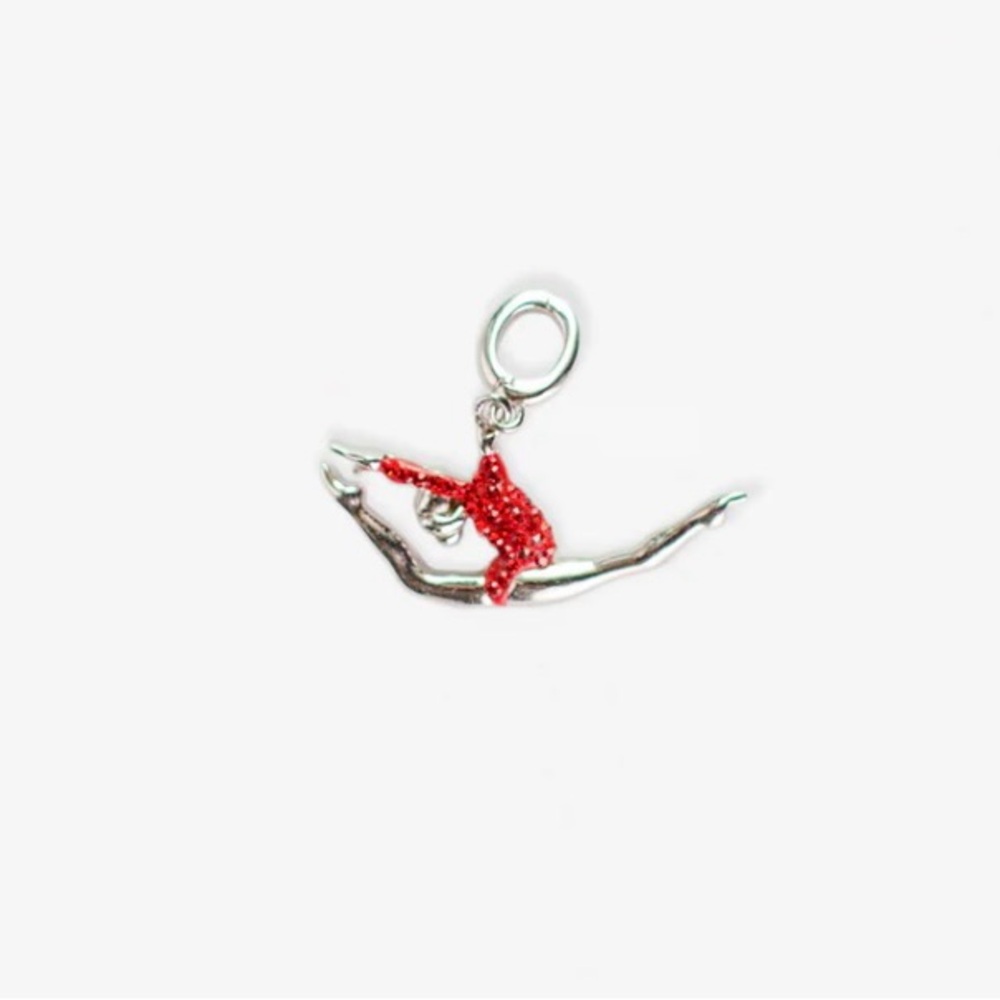 Dancer / Gymnastics Charm - Red Crystal Sterling Silver Charm